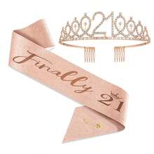"Talk Thirty To Me" Sash & Rhinestone Tiara Set - 30th Birthday Gifts Rose Gold Glitter Birthday Sash For Women Birthday Party Favors