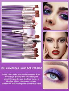 46件套专业化妆工具套装，化妆刷套装，混合化妆美容工具，包含25支化妆刷：粉底刷、散粉刷、腮红刷、高光刷、眼影刷套装、化妆刷套装、化妆刷套装、完整化妆套装、化妆刷套装、完整化妆套装、化妆刷套装、化妆刷套装、化妆礼盒套装 - 紫色 - 查看 2