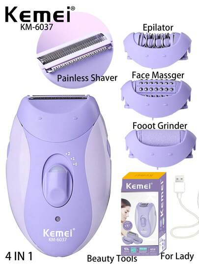 Kemei إزالة الشعر للسيدات KM-6037 ماكينة إزالة الشعر من الجذور بلا ألم ، موزع شعر منطقة البكيني والجسم الخاصة ، ماكينة تدليك الوجه ، شد الرقبة ، طاحنة كهربائية للقدم ، مجموعة رعاية خاصة متعددة الوظائف لتنعيم البشرة،