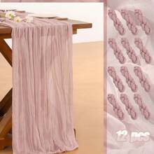 12pcs Soft Cheesecloth Balinese Table Runners, 6 Feet Long Tulle Fabric, Suitable For Bohemian Style Wedding Party, Bridal Shower, Home Decor, Baptism And Christmas Table Decoration. - Bột tro - Xem 1