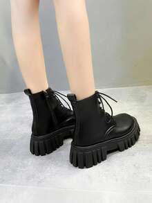 Botas de cordones de moda para mujer,Botas Cortas para Mujer: Estilo Británico y Botas Moteras de Moda | Cómodas de Llevar, Ideal para Actividades Al Aire Libre - Negro - Ver 6