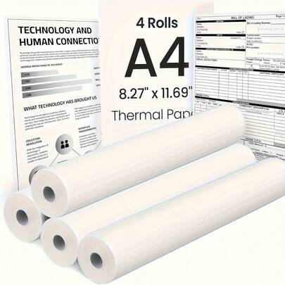 4 Rolos de Papel Térmico A4, Secagem Rápida 8,27 x 11,175,26cm, Papel de Impressão Térmica Compatível com Impressoras A4, Espesso, Brilhante, Fonte Clara, Adequado para Impressoras Portáteis, Superfície Brilhante, Impressão de Alta Qualidade, Material de Impressão, Papel Térmico