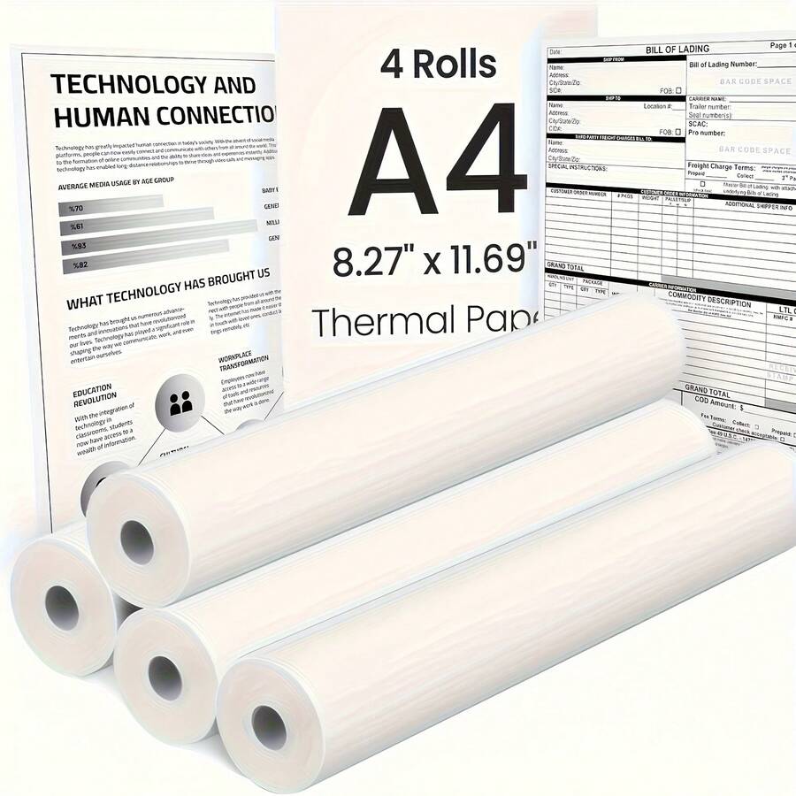 4 捲 A4 熱感紙,快乾,尺寸 8 英吋(27 X 11 英吋,175.26 公分),適用於 A4 印表機,厚紙,鮮豔色彩,清晰字體,適用於便攜式印表機,光滑表面,高品質印刷,印刷材料,熱感紙 - 彩色 - 查看 1