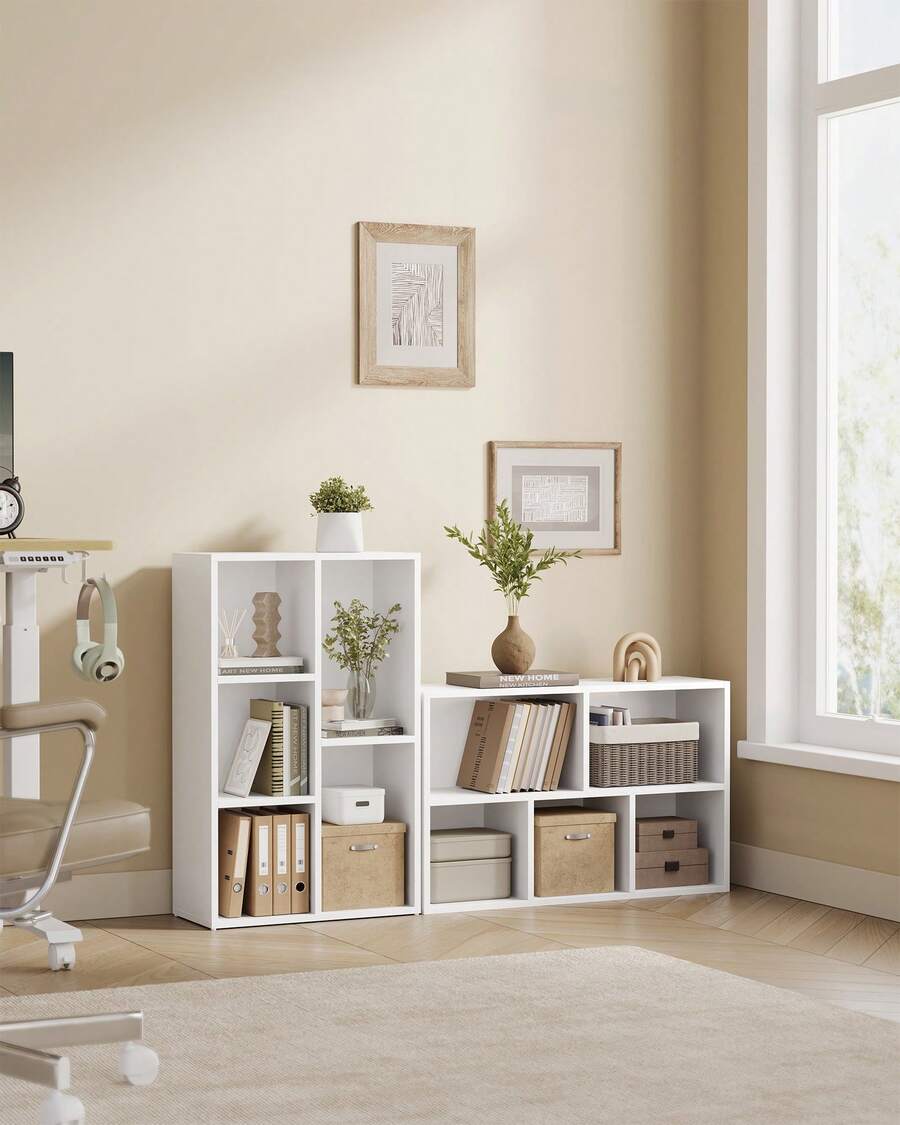 VASAGLE Bibliothèque, Étagère, Meuble de Rangement avec 5 Compartiments, Étagère sur Pied, Bibliothèque Cubique, pour Salon, Bureau, Salle à Manger, Blanc Nuage - Blanc - Voir 1