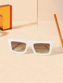 2 Pieces Of Women's Acrylic Casual Rectangular Fashion Glasses, Black + Silver / Black + Brown, Two Combinations To Choose From, Suitable For Festival Outings And Beach Parties, Suitable For Summer Beach Vacations, Outdoor, Travel - đen + cam - Xem 4