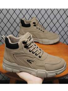 Plus Size Men's Retro High-Top Work Boots, Lace-Up Boots, All-Season, Anti-Slip Sole, Suitable For Outdoor & Casual Wear Streetwear