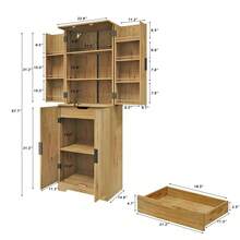 Fluted Pantry Cabinet,Kitchen Pantry Storage Cabinet With Drawer And Adjustable Shelves,  Sliding Storage Rack, And 7 Hanging Shelves,Pantry Cabinet For Kitchen, Bathroom Or Hallway, White,Natural Oak - 黃橡木 - 查看 3