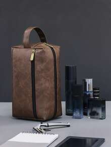 男士防水旅行洗漱包便携式化妆品收纳包拉链手提包复古缝线PU皮革洗漱包大容量旅行商务男士便携式洗漱包男士礼物圣诞袋防水背包复古男士礼物情人节 - 彩色 - 查看 13