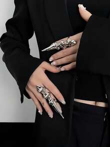 1 件朋克金属铜开口无名指指甲护甲配件，可调节尺寸，男女适用 - 彩色 - 查看 7