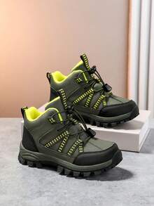 Dziecięce buty trekkingowe, skórzane buty sportowe do uprawiania sportów na świeżym powietrzu, antypoślizgowe i odporne na zużycie buty do biegania, regulowane rzepy, ciepłe na zimę - Czarne - Zobacz 4