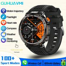 GUHUAVMI 男士户外运动智能手表（接听/拨打电话），2024 年最新款安卓 IOS 无线智能手表，坚固耐用的户外健身追踪器，指南针/AI 语音/计步器/睡眠/LED 手电筒，600 毫安时电池，适用于安卓/IOS - 黑色 - 查看 18