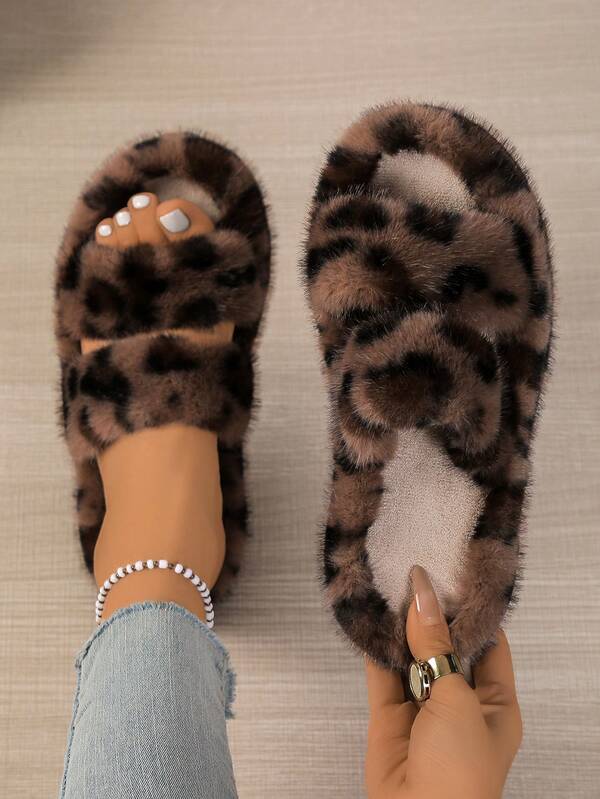 Women's Crossband Slippers, Comfortable And Fashionable Plush Slippers For Indoor/Outdoor Wear, Suitable For All Seasons