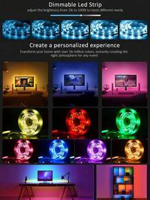 1pc Smart LED Strip Light, RGB Color Changing LED Tape With 44-Key Remote Control, DIY TV Backlight, Adjustable Color & Brightness, Flashing Modes, Suitable For Home Decor, Room, Bedroom, Kitchen, Stairs, TV, Holiday Party Decoration - Nhiều màu - Xem 2