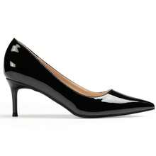 Zapatos de tacón bajo de 5 cm, cerrados, con punta puntiaguda, cortos, sexys y cómodos, ideales para el trabajo, la oficina, citas, graduaciones, fiestas, bodas y iglesias. - Negro - Ver 3