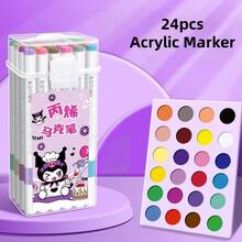 Sanrio Sanrio Kuromi Acrylic Marker,24-Color Acrylic Marker Soft Tip Signature Graffiti Watercolor Pen, Stackable Fine Tip - Suitable For Scrapbooking, Black Paper, Stone Painting, Ceramics, Glass, Wood, Fabric, Canvas, Mugs, Christmas Crafts, And Art Supplies - Professional Art Use, Christmas Crafts DIY Projects - Perfect For Back To School And Seasonal Creative,Perfect For Artists And Students,School Supplies