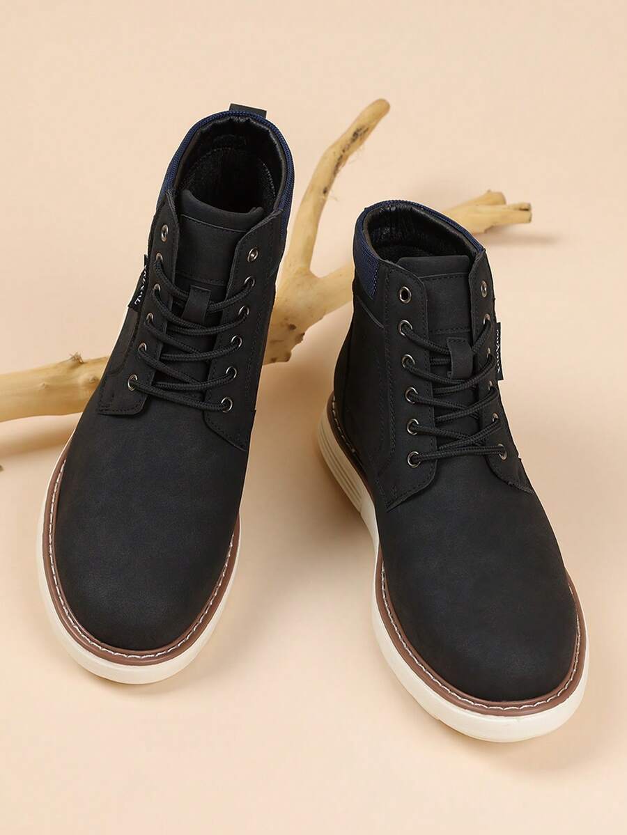 1 双男士黑色尖头踝系带 PU 皮革鞋面 EVA 鞋底休闲靴，适合日常休闲穿着 - 黑色 - 查看 1