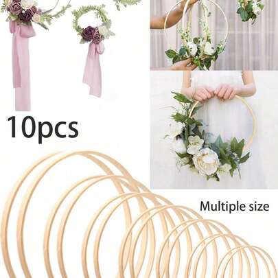 10 Round Wooden Bamboo-Woven Rings, Handmade Wreath Bases For Hanging Decorations, Home Decor Party Wreaths, DIY Dreamcatcher Materials, Wall Decor Crafts, Hanging Party Decorations, Home Craft Decorative Wooden Rings, Wedding Wreath Decorations (Styles Shipped Randomly)