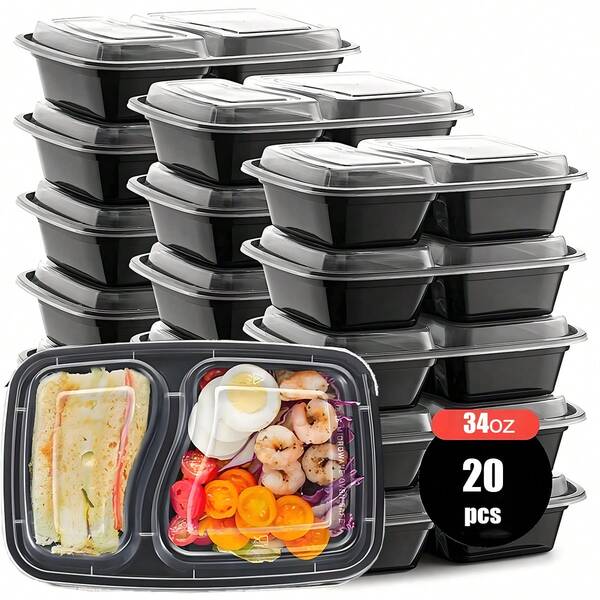 20 Sets Of Disposable Food Storage Containers, Including 20 Sets Of Packing Boxes, Microwave Disposable Lunch Boxes And Bento Boxes, 2 Sets With LIDS And Compartments, Convenient To Carry, Suitable For Office, Party And Cam