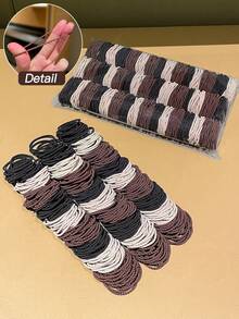 100条混色简约弹力发圈，高弹力发圈，百搭休闲风，女士发饰，适用于马尾辫和编发。适合日常休闲佩戴，四季皆宜的发饰，学生用品，女士配饰。发绳头饰橡皮筋 - 彩色 - 查看 5