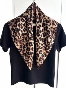 1pc Luxury Brand Leopard Print Scarf, Women's Faux Silk Neckerchief, Casual Versatile Decorative Small Scarf - Caramel Leopard Print - View 2