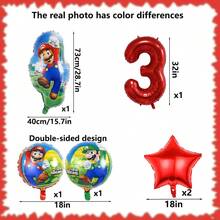 超级马里奥生日派对套装 - 18英寸铝箔气球和32英寸数码气球。生日派对装饰、家居装饰背景、完美生日派对装饰、生日墙面装饰、摄影工作室装饰用品。 - 彩色 - 查看 3