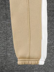 2pcs/Set Teen Boys' Casual Crew Neck Colorblock Sweatshirt And Matching Sweatpants, Suitable For Autumn, Winter, Warmth, School, Home, Daily, Sports, Outing