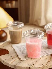 Large Transparent Crystal PET Plastic Cups, Disposable Cups With Straw Lids, Suitable For Ice Cream, Coffee, Smoothies, Milkshakes, Juices, And Beverages, Suitable For Coffee Shops, Milk Tea Shops, Large Dining Parties, And Households
