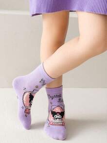 Sanrio 1/5 Paia di calzini Sanrio Kuromi carini con design a sfera di cristallo a forma di cuore, adatti per tutte le stagioni