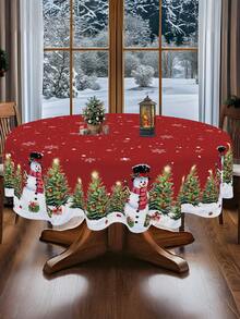Toalha de mesa de Natal com estampa de boneco de neve e árvore de Natal, 1 peça, 2 tamanhos disponíveis, capa de mesa redonda e retangular de poliéster durável, decoração de mesa para festa de Natal, decoração de cozinha festiva, decoração para casa, presente de Natal, decorações de Natal, decoração de Ano Novo 2026 - Multicolorido - Ver 6