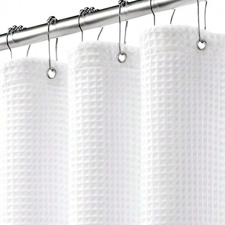 Waffle Weave Shower Curtain Cotton Fabric Texture Shower Curtain For Bathroom White,72Wx72L-314244 - White - View 2