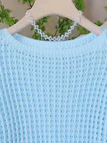 Suéter de cuello redondo de manga larga, de corte holgado y unicolor para mujer - Azul - Ver 4