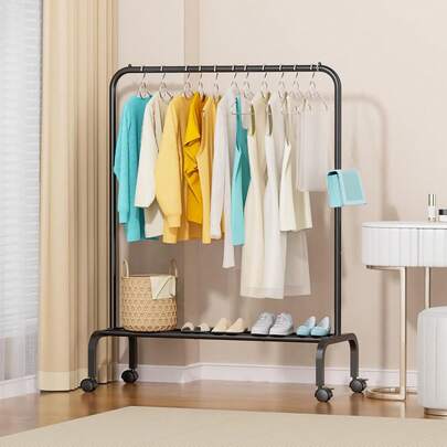 2026 Hot Selling-Black Metal Rolling Garment Rack - Portable Heavy-Duty Clothing Hanger Rack For Coats, Jackets, Shirts, Dresses, Bedroom, Laundry Room, Apartment Storage-New Fashion