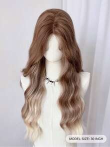 Lolita Sand Gold gefärbte Platin Perücke für Frauen, lange wellige Haare 75cm lockige Perücke mit mittelgescheiteltem Pony, Cosplay Haarband Perücken, synthetische Perücken für den täglichen Gebrauch