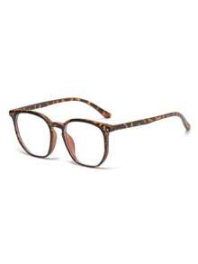 2025 Spring New Oval Frame Rivet Eyeglasses Frame, Fashion Commuter No-Makeup Face Versatile Leopard Print Cute PC (Polycarbonate) Clear Lens - Multicolor - View 13