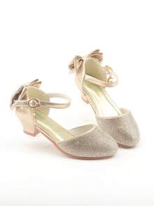 Girls' High Heel Princess Shoes For Modeling, Performance, Silver Color Leather Shoes Matching Children's Formal Dress, Shiny Stage Crystal Shoes