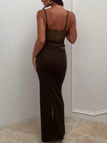 A Sexy Gauze Gauze Splicing Asymmetrical Hollow Halter Slimming Dress Multi-Color Optional