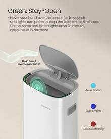 SONGMICS Kitchen Trash Can, 17.2-Gallon Motion Sensor Garbage Can, Stainless Steel Trash Bin With Ozone Odor Control, Stay-Open Feature - White - View 3