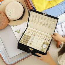 3-Layer Lockable Jewelry Box With Key – Large Leather Organizer Case For Rings, Earrings, Necklaces, Bracelets, Watches & Lipsticks – Elegant Gift For Women - Black - View 4