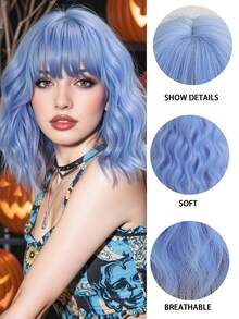 优雅时尚女士假发，14 英寸皇家蓝色耐热合成假发，节日旅行、派对、角色扮演演员假发，日常音乐节、万圣节必备假发 - 寶藍色 - 查看 7