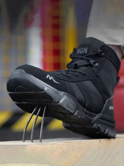 1 Par de Botas Masculinas com Biqueira de Aço Impermeáveis, Resistentes a Perfurações, Anti-impacto, Antiderrapantes, Botas de Trabalho Confortáveis e Leves para Aventuras ao Ar Livre, Botas de para Construção, Caminhadas e Reparos Diários, Botas de para Trabalho.