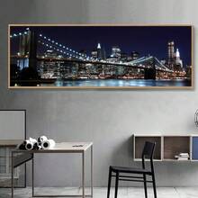 Quadro em tela com a Ponte do Brooklyn (1 peça) - Pôster em tela com a paisagem urbana da Ponte do Brooklyn, decoração de parede moderna com vista para a cidade, presente perfeito para casa e escritório, tecido impresso à prova d'água, sem moldura, decoração de parede.