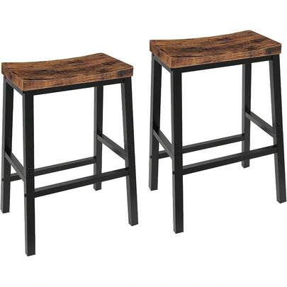 HOOBRO Bar Stools, Set Of 2 Bar Chairs, Saddle Stools, Kitchen Counter Stools With Footrests, Industrial Stools For Dining Room, Kitchen, Counter, Bar, Rustic Brown And Black BF02MD01