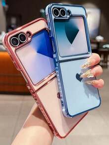 Cute Luxury Plating Phone Case Compatible With Samsung Galaxy Z Flip 5 Z Flip6 5G Heart Pattern Shockproof Protective Cover Waterproof Anti-Fall Scratch Resistant - Light Blue - View 4