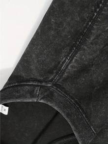 Star Pattern And "" Letter Print Men'S Summer Loose Fit Short Sleeved Washed Vintage 230g Pure Cotton Comfortable Breathable Casual Street Round Neck T-Shirt - màu đen - Xem 5