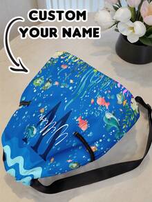 1 szt. Plecak ze ściągaczem z motywem zwierząt podwodnych i motywem kreskówkowym, z kieszeniami, spersonalizowany prezent na powrót do szkoły, odpowiedni dla dzieci i nastolatków