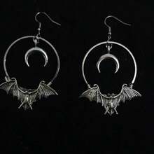 Hip Hop Vintage Vampire Moon Witch Dangle Earrings For Women Halloween Jewelry Accessories Girl Gift Vintage Dark Bat Pendant Earrings Birthday/Christmas/Holiday Gifts Everyday Jewelry, Elegant Accessory - 復古銀色 - 查看 2