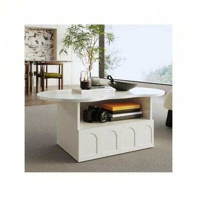 Coffee Table, Cloud-Shaped Coffee Table With Drawers And Storage Compartments.