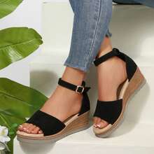 Womens Open Toe Ankle Strap Wedge Sandals Heels Dressy Summer Platform Comfortable - màu đen - Xem 10
