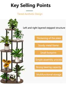 1pcs Multi-Layer Flower Stand, Plant Stand Succulent Flower Pot Rack, Suitable For Living Room Balcony, Space-Saving Indoor Plant Rack And Storage Rack - 黑色 - 查看 9