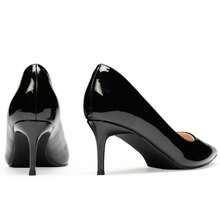 Zapatos de tacón bajo de 5 cm, cerrados, con punta puntiaguda, cortos, sexys y cómodos, ideales para el trabajo, la oficina, citas, graduaciones, fiestas, bodas y iglesias. - Negro - Ver 5